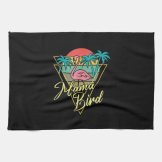 Mama Bird Flamingo Sunset Palm Tree Beach 80s Kitchen Towel
