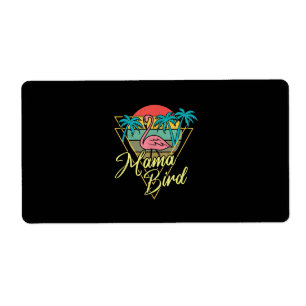 Mama Bird Flamingo Sunset Palm Tree Beach 80s Label
