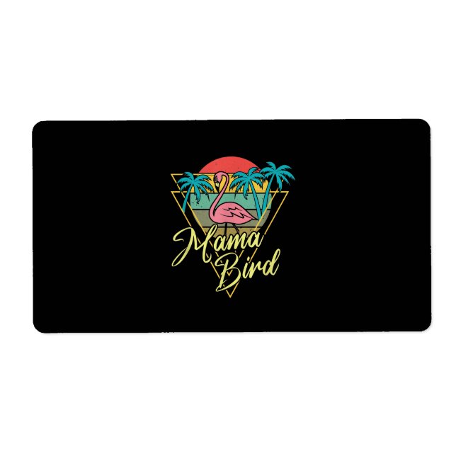 Mama Bird Flamingo Sunset Palm Tree Beach 80s Label (Front)