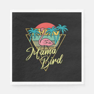 Mama Bird Flamingo Sunset Palm Tree Beach 80s Napkins