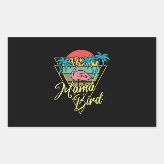 Mama Bird Flamingo Sunset Palm Tree Beach 80s Rectangular Sticker