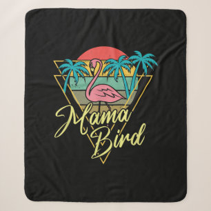 Mama Bird Flamingo Sunset Palm Tree Beach 80s Sherpa Blanket