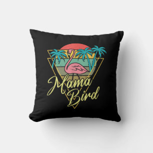 Mama Bird Flamingo Sunset Palm Tree Beach 80s Throw Pillow