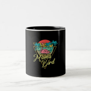 Mama Bird Flamingo Sunset Palm Tree Beach 80s Two-Tone Coffee Mug