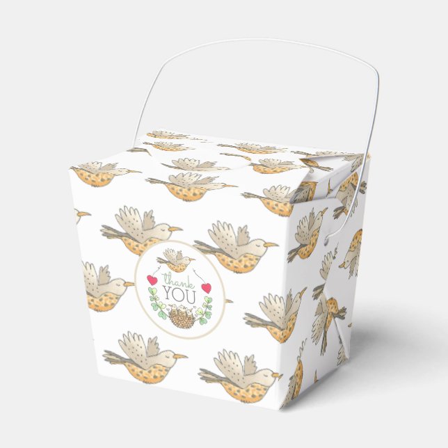 Mama Bird Flying over Nest with Hearts Thank You F Favor Boxes (Front Side)
