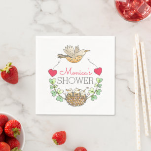 Mama Bird Flying with Hearts Baby Shower Napkins