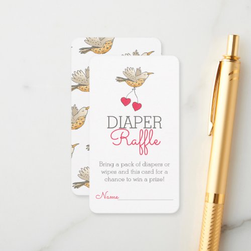 Mama Bird Flying with Hearts Diaper Raffle Enclosure Card