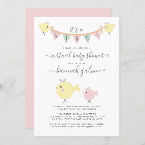 Mama Bird Little Chick Virtual Baby Girl Shower Invitation