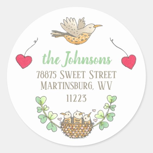 Mama Bird Return Address Classic Round Sticker