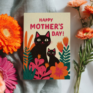 Mama Black Cat& Kitten Floral Happy Mother's Day Card