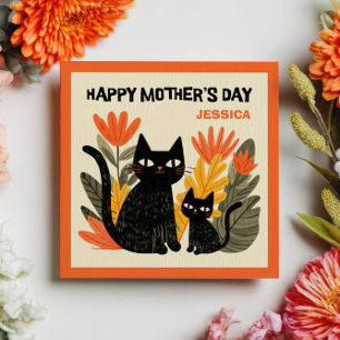 Mama Black Cat& Kitten Floral Happy Mother's Day Note Card