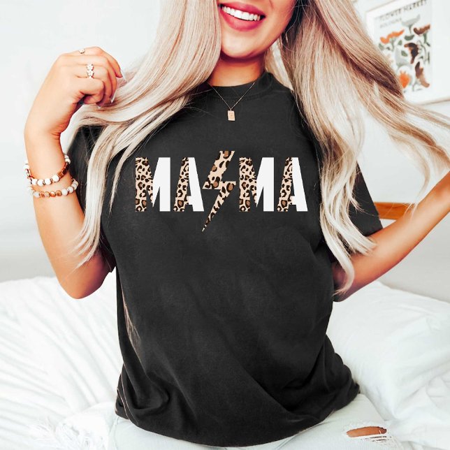 Mama Black & white Leopard Print Birthday T-Shirt (Mama Leopard Print Mothers Day or Birthday Black T-Shirt)
