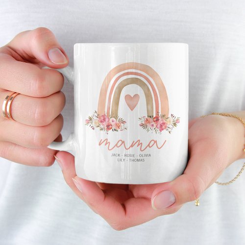 Mama Boho Rainbow Kids Names Mothers Day Coffee Mug