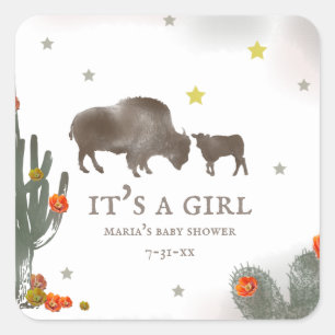 Mama Buffalo Cactus Girl Baby Shower Label