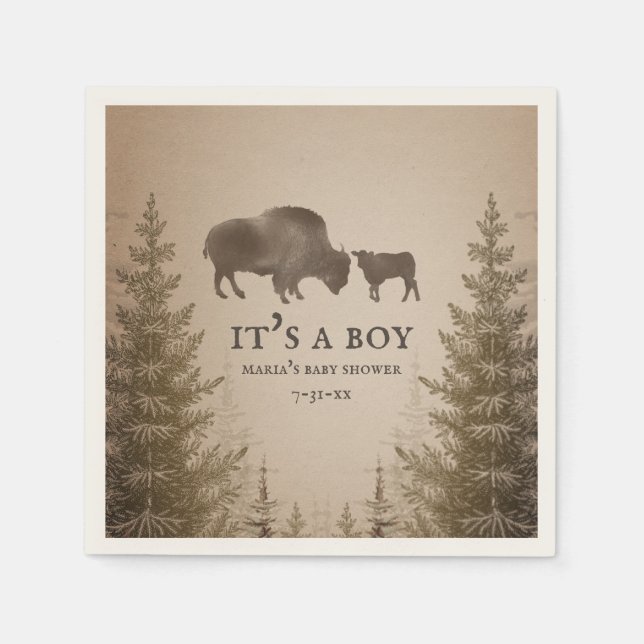 Mama Buffalo Evergreen Boy Baby Shower Napkins (Front)