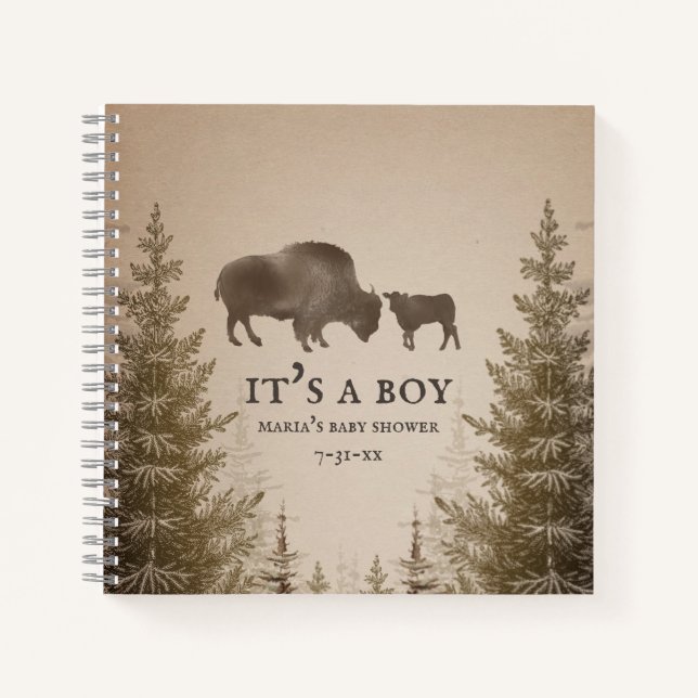 Mama Buffalo Evergreen Boy Baby Shower Notebook (Front)