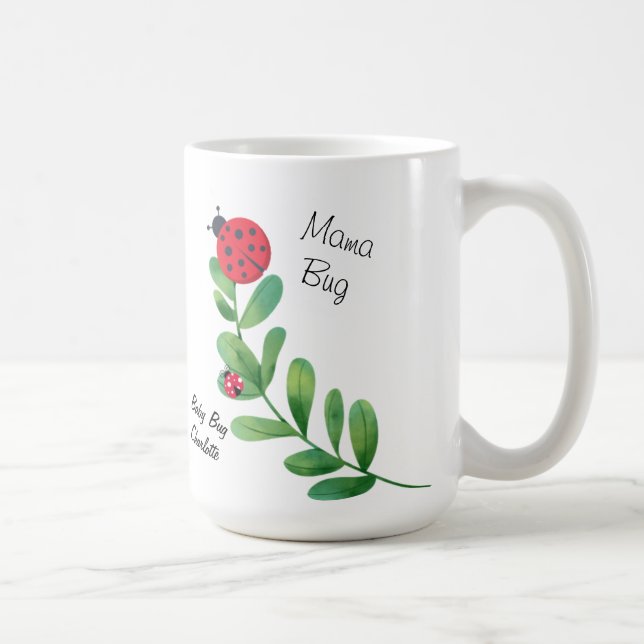 Mama Bug + Baby Bug coffee mug with a plant custom (Right)