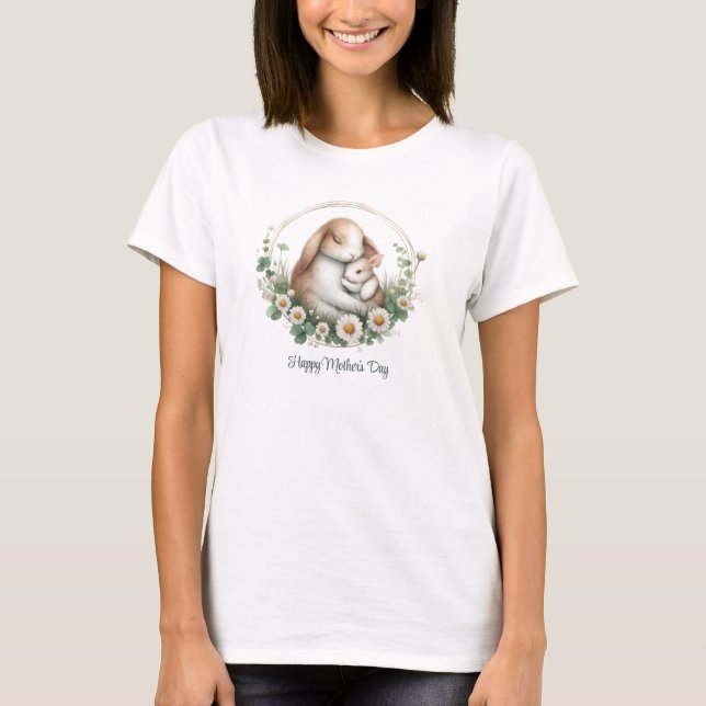 Mama bunny and baby bunny white daisy Mother's Day T-Shirt (Front)