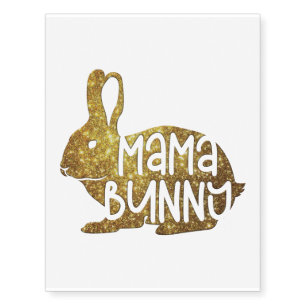 Mama Bunny - Cute Easter Bunny Gold Glitter Temporary Tattoos