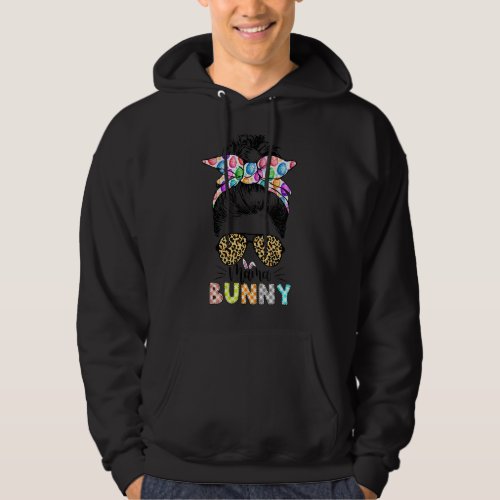 Mama Bunny Leopard Messy Bun Happy Easter Day Hoodie