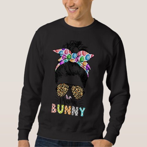 Mama Bunny Leopard Messy Bun Happy Easter Day Sweatshirt