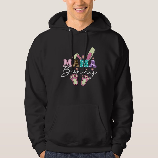 Mama Bunny Leopard Pregnancy Mommy Groovy Flowers  Hoodie (Front)