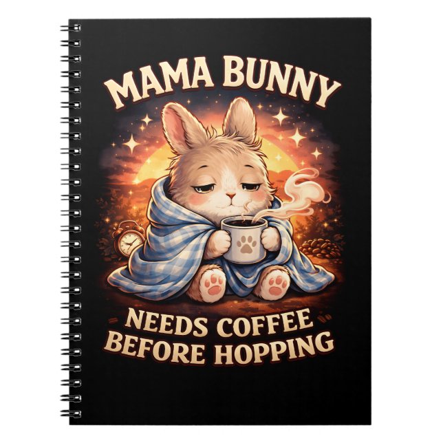 Mama Bunny Needs Coffee Before Hopping Notebook (Front)