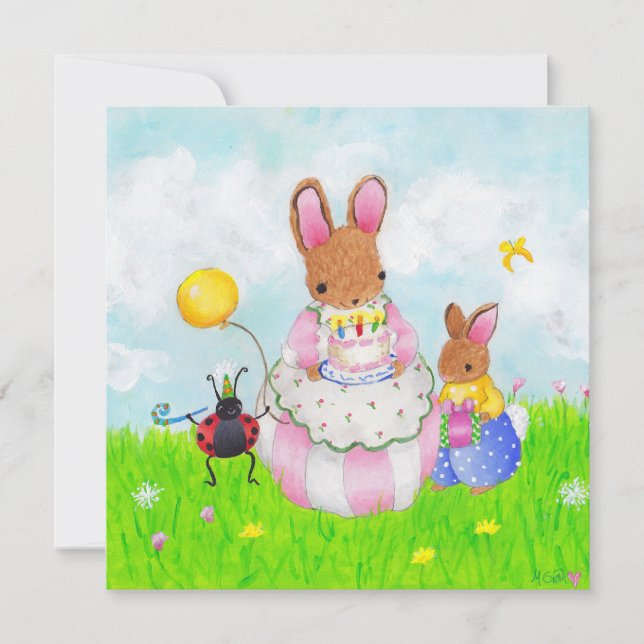 mama bunny with cake invitation (Front)