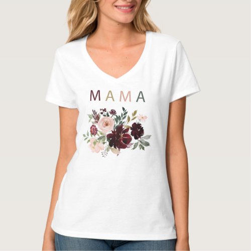 Mama Burgundy Floral Watercolor Shirt 2
