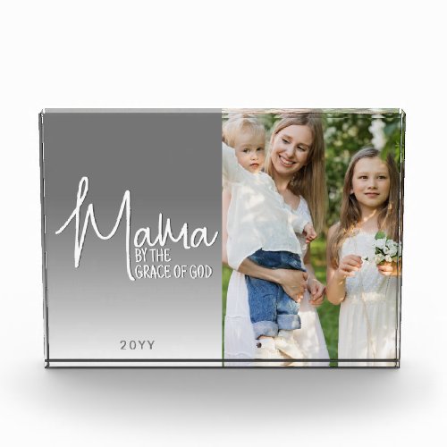 Mama By the Grace of God Mothers Day Gray Photo Block