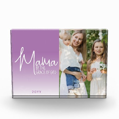 Mama By the Grace of God Mothers Day Purple Photo Block