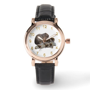 Mama Capybara With Babies, Ladies Wrist Watch