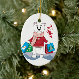Mama Cartoon Polar Bear Christmas Ornament