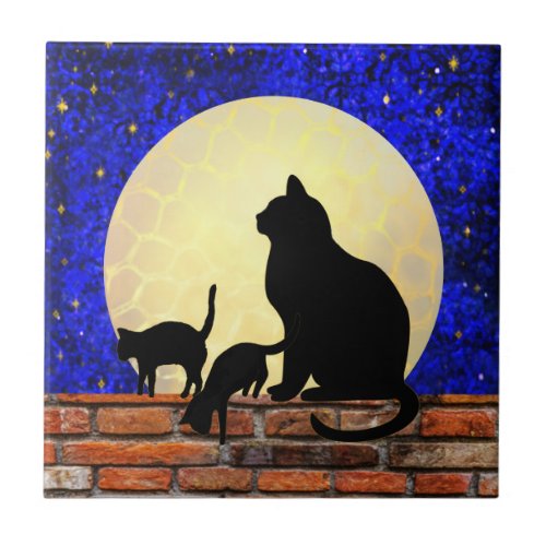 Mama Cat and Kittens Ceramic Tile