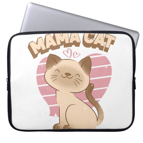 Mama Cat Cute Siamese Cat Breed Heart Decor Mother Laptop Sleeve
