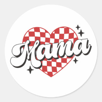 Mama Checkered Heart Classic Round Sticker