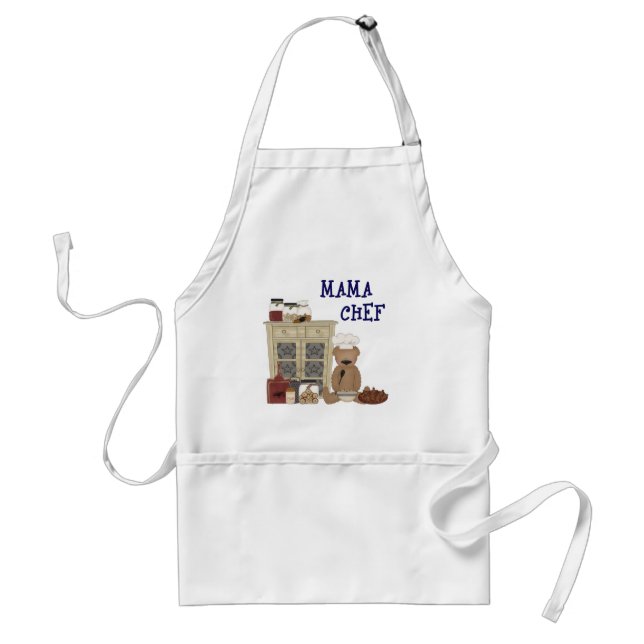Mama Chef Teddy Bear in Country Kitchen Adult Apron (Front)