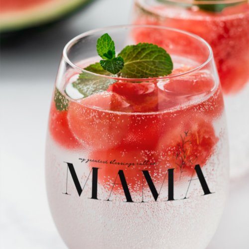 Mama  Chic Boho Lettering  Floral Stemless Wine Glass
