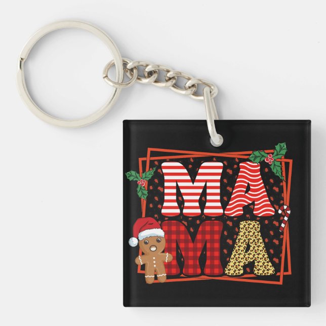 Mama - Christmas Plaid Pattern Design-50094 Keychain (Front)