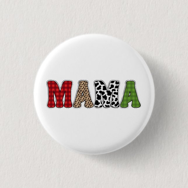 Mama Christmas Plaid Pattern Design Button (Front)