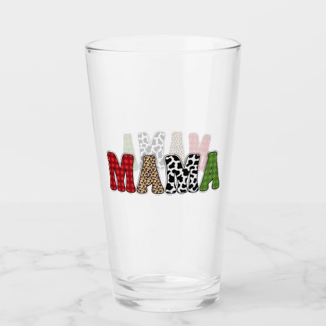 Mama Christmas Plaid Pattern Design Glass (Front)