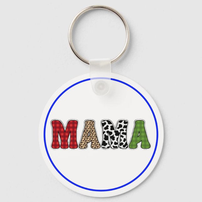 Mama Christmas Plaid Pattern Design Keychain (Front)