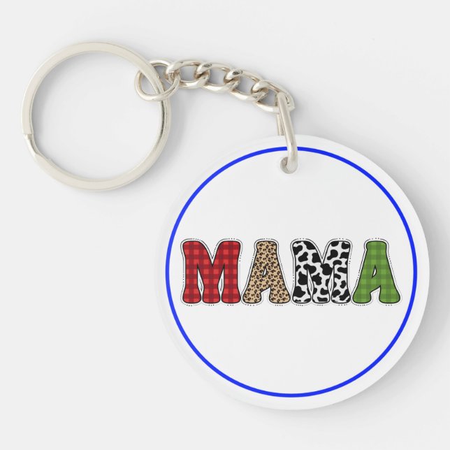 Mama Christmas Plaid Pattern Design Keychain (Front)