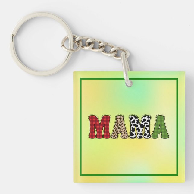 Mama Christmas Plaid Pattern Design Keychain (Front)