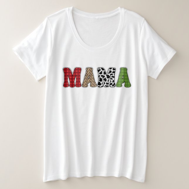 Mama Christmas Plaid Pattern Design Plus Size T-Shirt (Design Front)