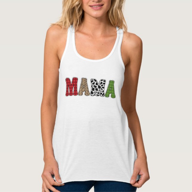 Mama Christmas Plaid Pattern Design Tank Top (Front)