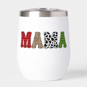 Mama Christmas Plaid Pattern Design Thermal Wine Tumbler