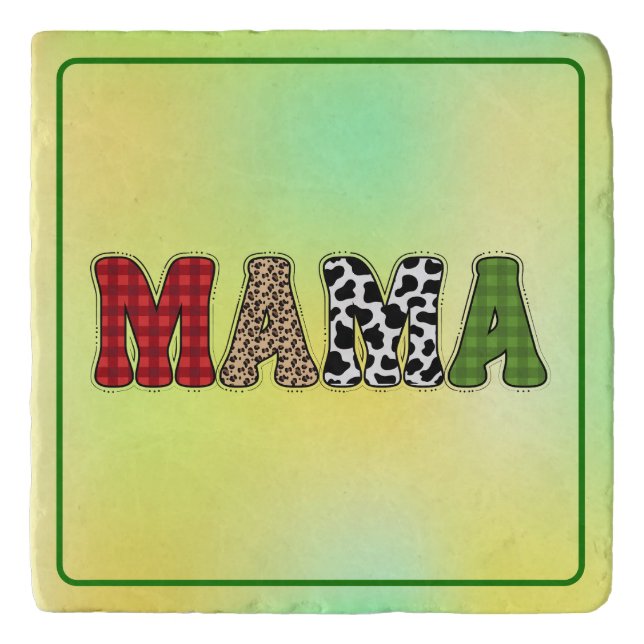 Mama Christmas Plaid Pattern Design Trivet (Front)