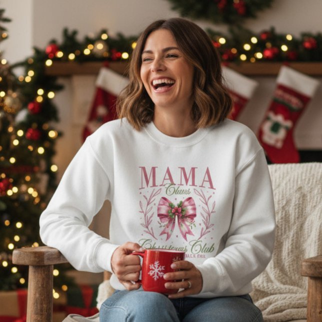 Mama Claus Christmas Club Pink Coquette Bow Sweatshirt (Creator Uploaded)