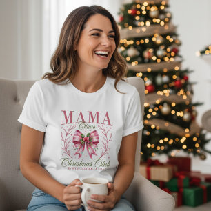 Mama Claus Christmas Club Pink Coquette Bow Tri-Blend Shirt